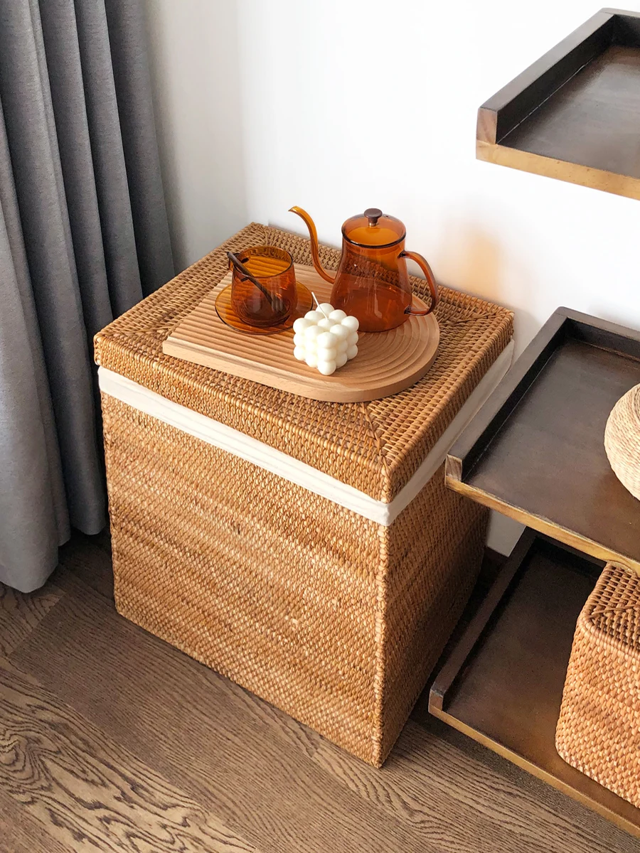 The product can be customized.Rattan storage basket American storage box hand-woven basket coffee table sundries desktop