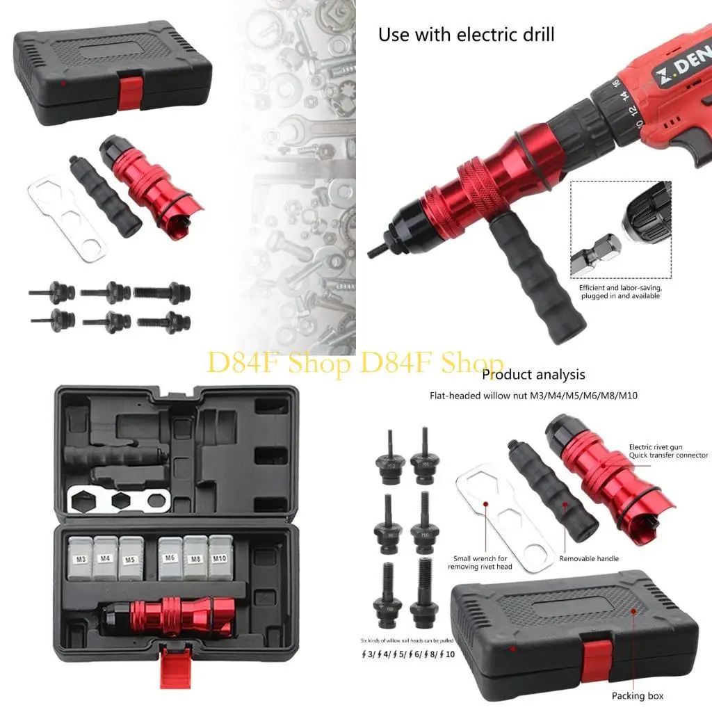 

D84F Upgraded Electric Rivet Guns Adapter Electric Rivet Guns Head Cordless Riveting Guns Drill M3-M10 for Electric Drill