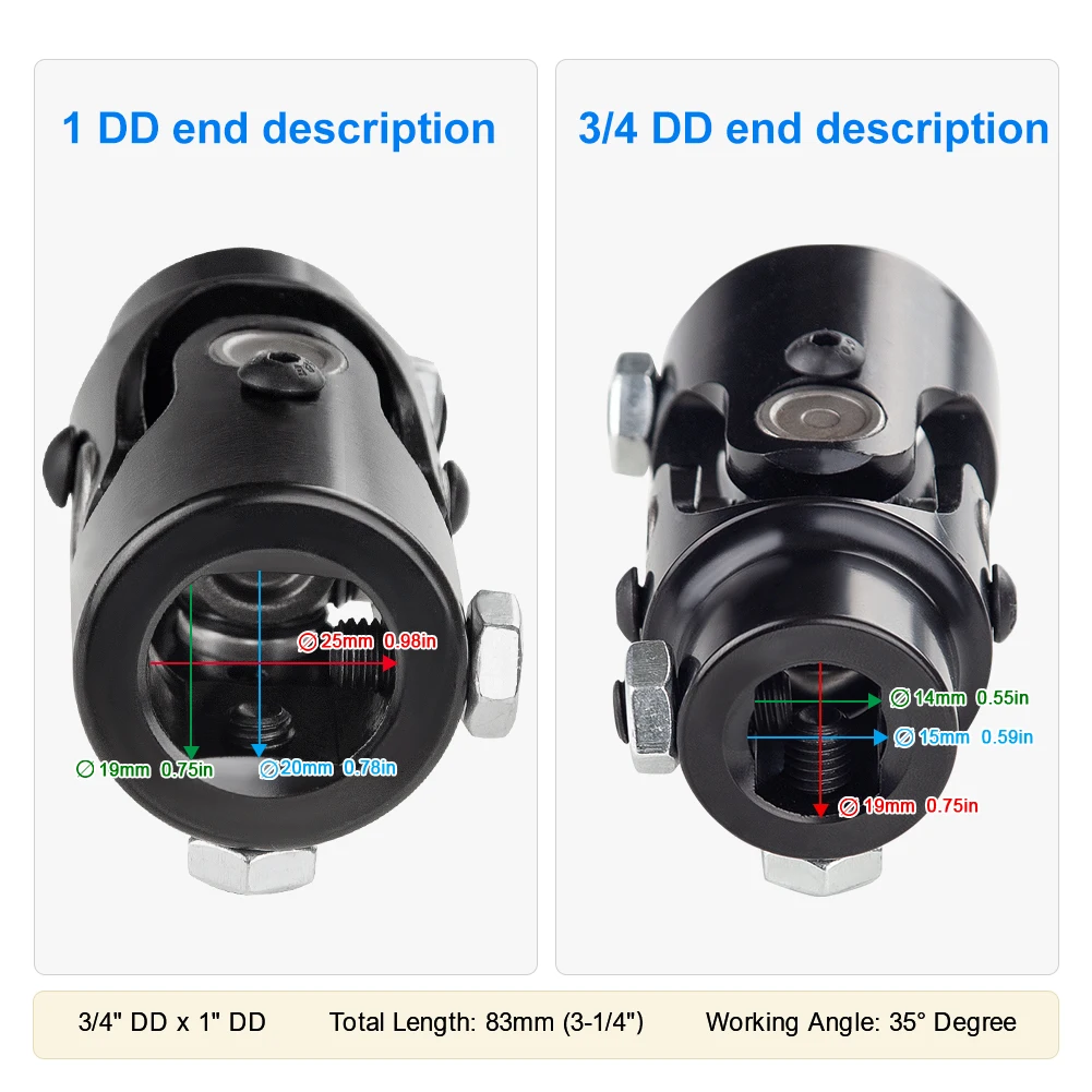 1pc Black Single Steering Shaft Universal U Joint 3/4\