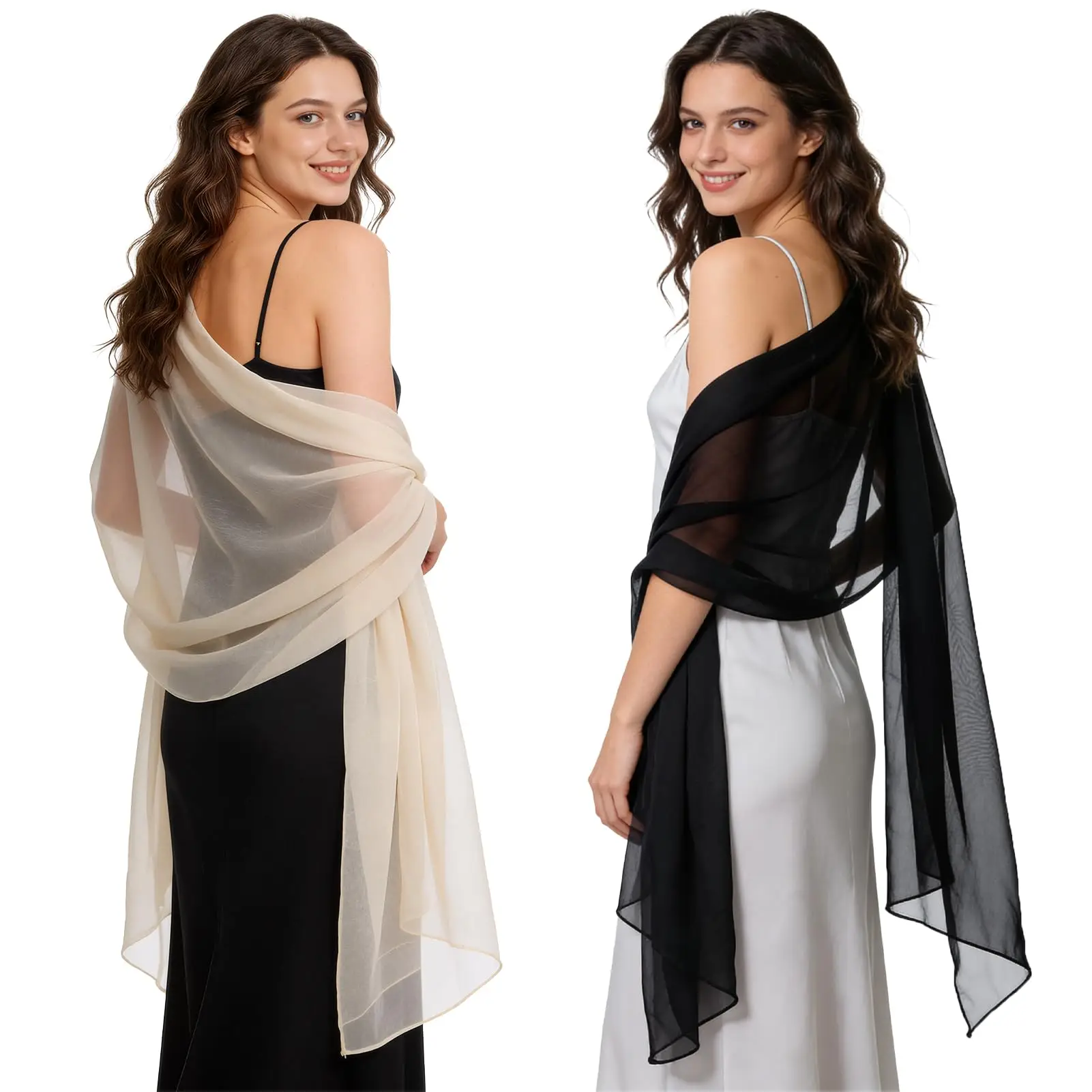 2pcs Chiffon Shawls and Wraps for Evening Dresses Women Elegant Soft Silky Wraps Wedding Bridal Scarf Woman Girl