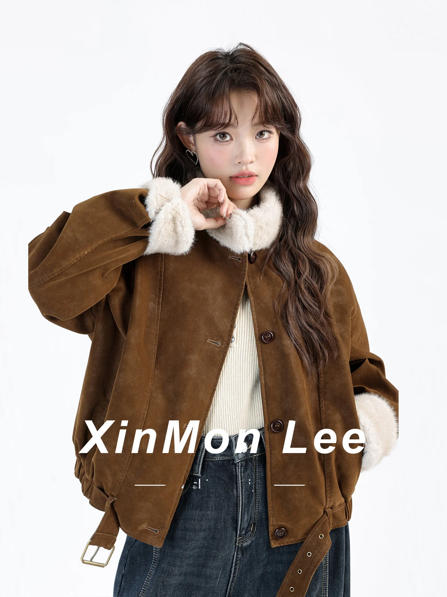 Retro Sle Damen-Jaset-Biker-Mantel aus fein gefüttertem Wildleder, wärmend, integrierter Leder- und Pelzmantel für den täglichen Gebrauch von Damen