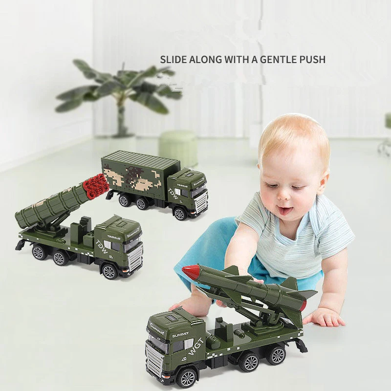 子供のためのミニシミュレートされた軍用トラックのおもちゃ,合金慣性ロケット車,輸送車両,モデル,男の子の誕生日プレゼント,1:64