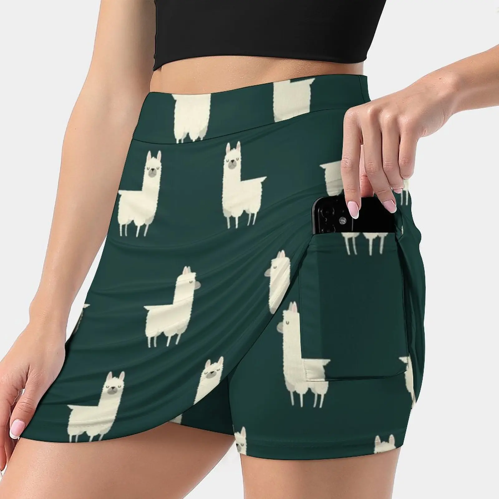 

Llamas Women's skirt Mini Skirts A Line Skirt With Hide Pocket Pattern Llama Alpaca Cute Green Simple Animal Peru Nature Fuzzy