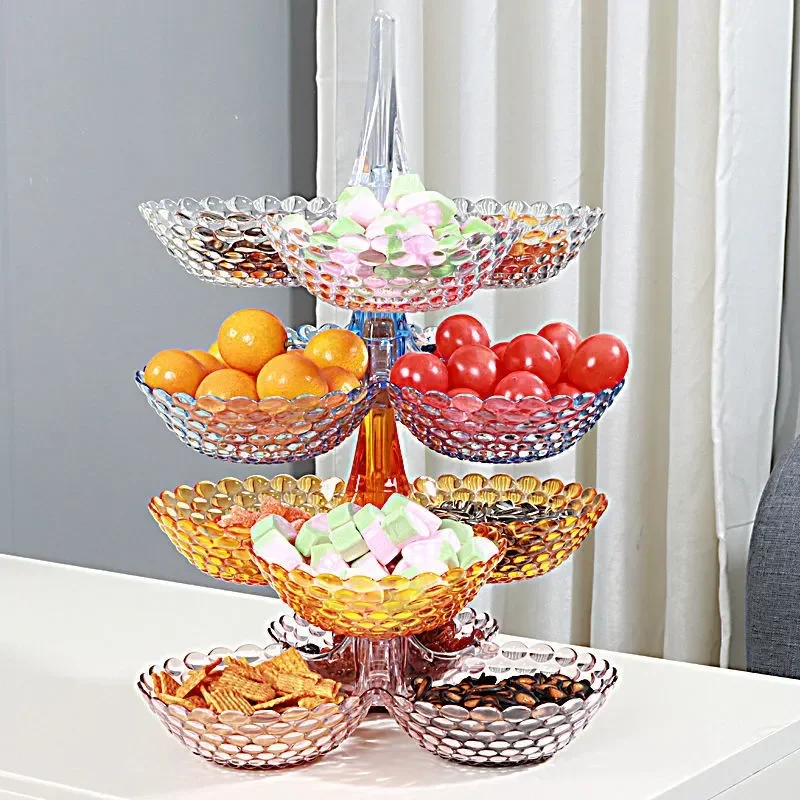 

Fruit Plate Simple Fashion Light Luxury Plastic Transparent Color Home Living Room Multi-layer Stacked Tall Fruit Candy Plate