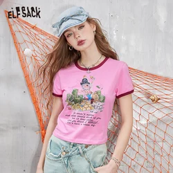 ELFSACK 2024 Summer New Arrivals White slim fit short sleeved t-shirt for women's BM casual versatile design top