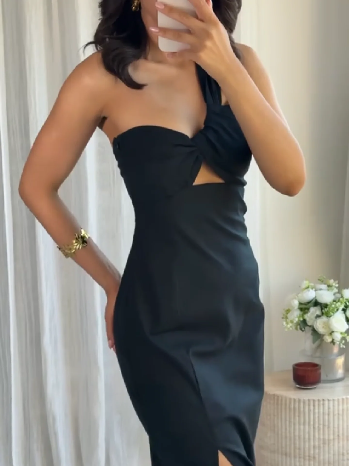 

Women's dress asymmetric hollow mid-length dress wide straps slim fit slit maxi dress 2025 summer sexy backless party dress