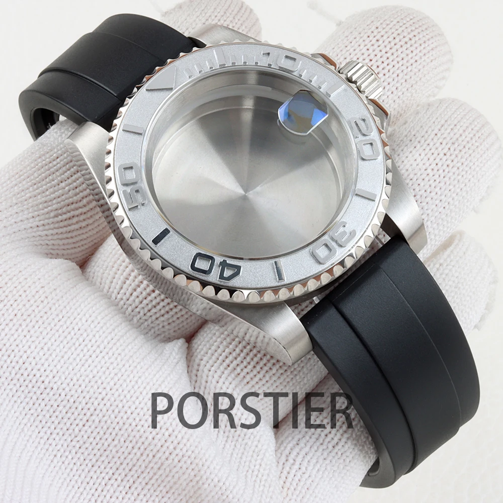 40mm NH35 Case Sapphire Glass Rubber Strap for Yacht-Master NH34 NH35 NH36 NH38 Movement Stainless Steel Waterproof Case