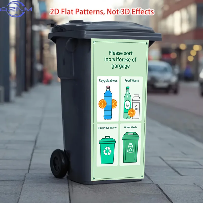 One Trash Can Sticker Measuring 37*82cm / 14.57*32.28 Inches, Featuring a Waste Sorting Pattern Theme. This Matte Surface Stic