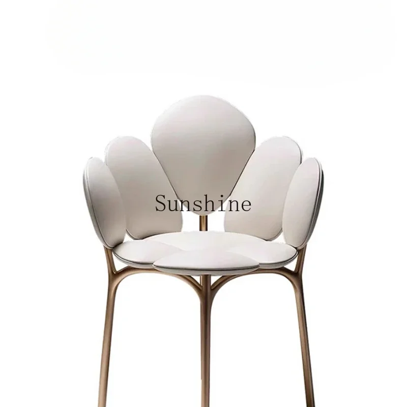 

Italian light luxury petal stainless steel backrest light small apartment living room leather dining chair