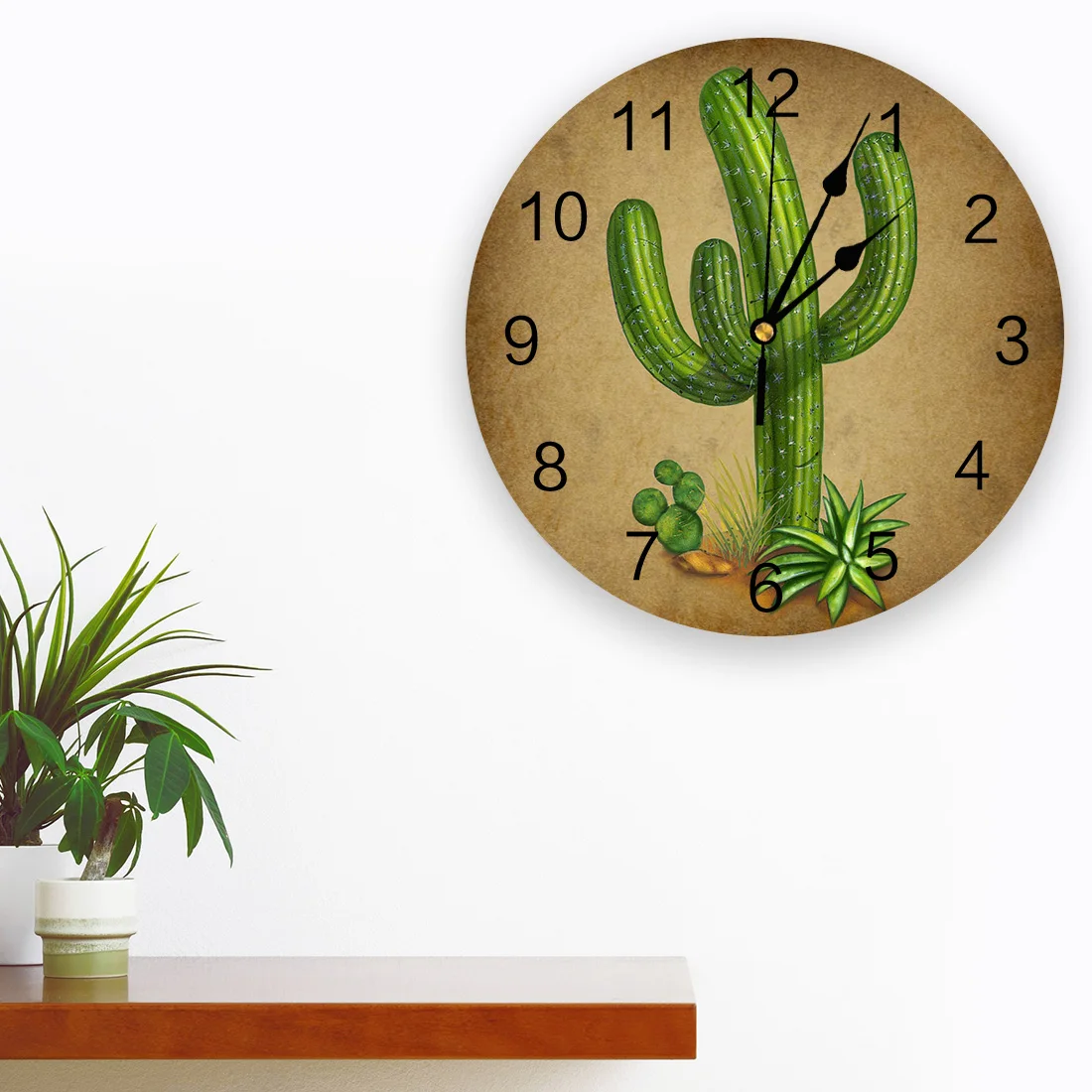 Cactus Tree Arizona Isolated Desert Large Wall Clock Dinning Restaurant Cafe Decor Round Wall Clocks Silent Home Decoration