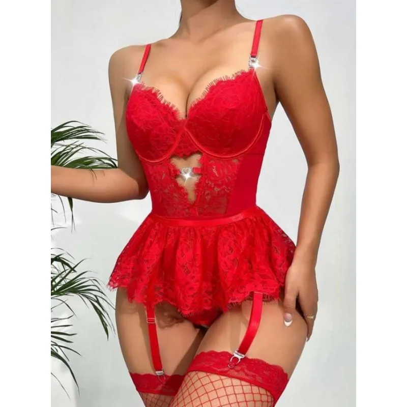 

Sexy Temptation Erotic Underwear Set Lace Embroidery Valentine's Day Passion Uniform