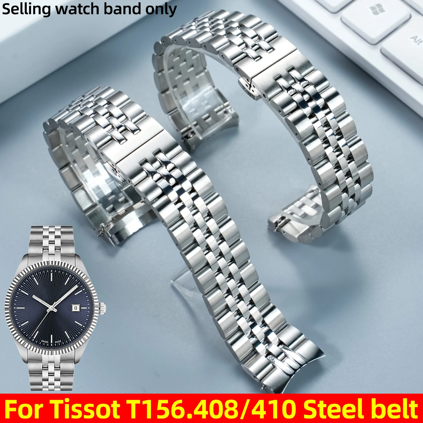 

20mm Stainless steel strap For 1853 Tissot T156.408/T156.407/T156.410 Quartz/Mechanical watch chain Curve End metal watch band