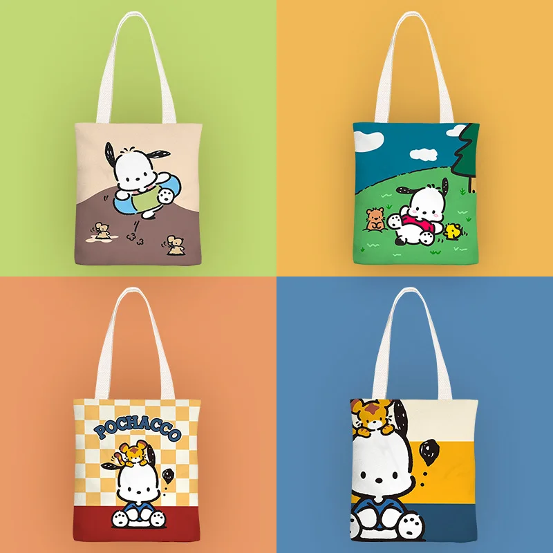 Pochacco Cartoon Canvas Bag One-shoulder Simple Student Class Bag Sanrio Kawaii Printing Storage Bag Friend Gift Birthday Gift