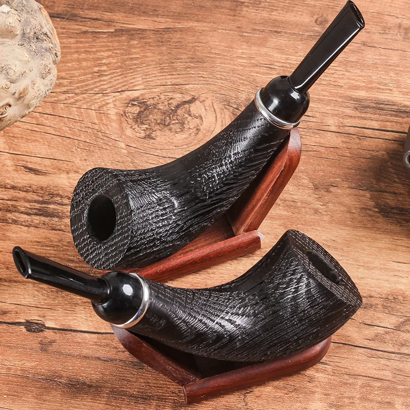 9MM Handmade Nature oak Wood Bent Type Smoking Pipe Round Smoke Tobacco Wooden Pipe Gift