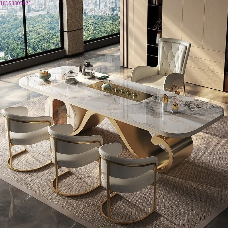 

Light luxury slate table and chair combination modern simple creative high-end villa office