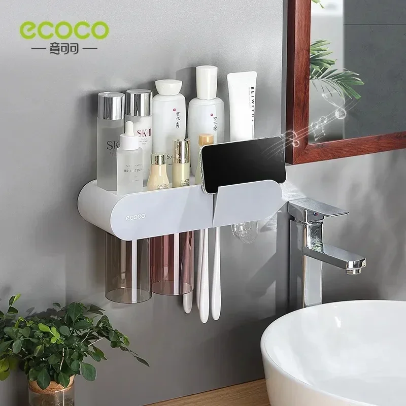 ECOCO Magnetic Adsorption Inverted Toothbrush Holder Automatic Toothpaste Squeezer Dispenser Storage Rack Bathroom Accessories