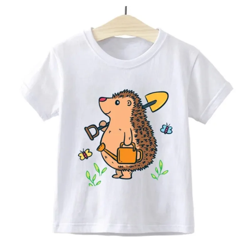 男の子と女の子のための半袖のハリネズミプリントTシャツ,子供の服,赤ちゃんのスーツケース,夏のファッション