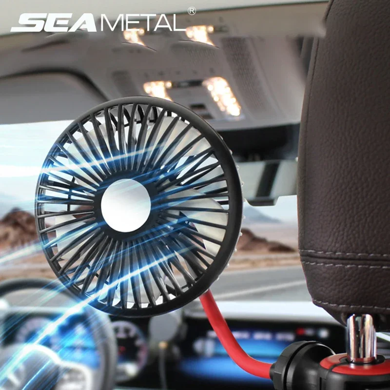 

SEAMETAL Multidirection Car Back Seat Fan 3-speed Wind Adjustment USB Auto Cooling Fans 5 Fan Blades for Summer Car Accessories