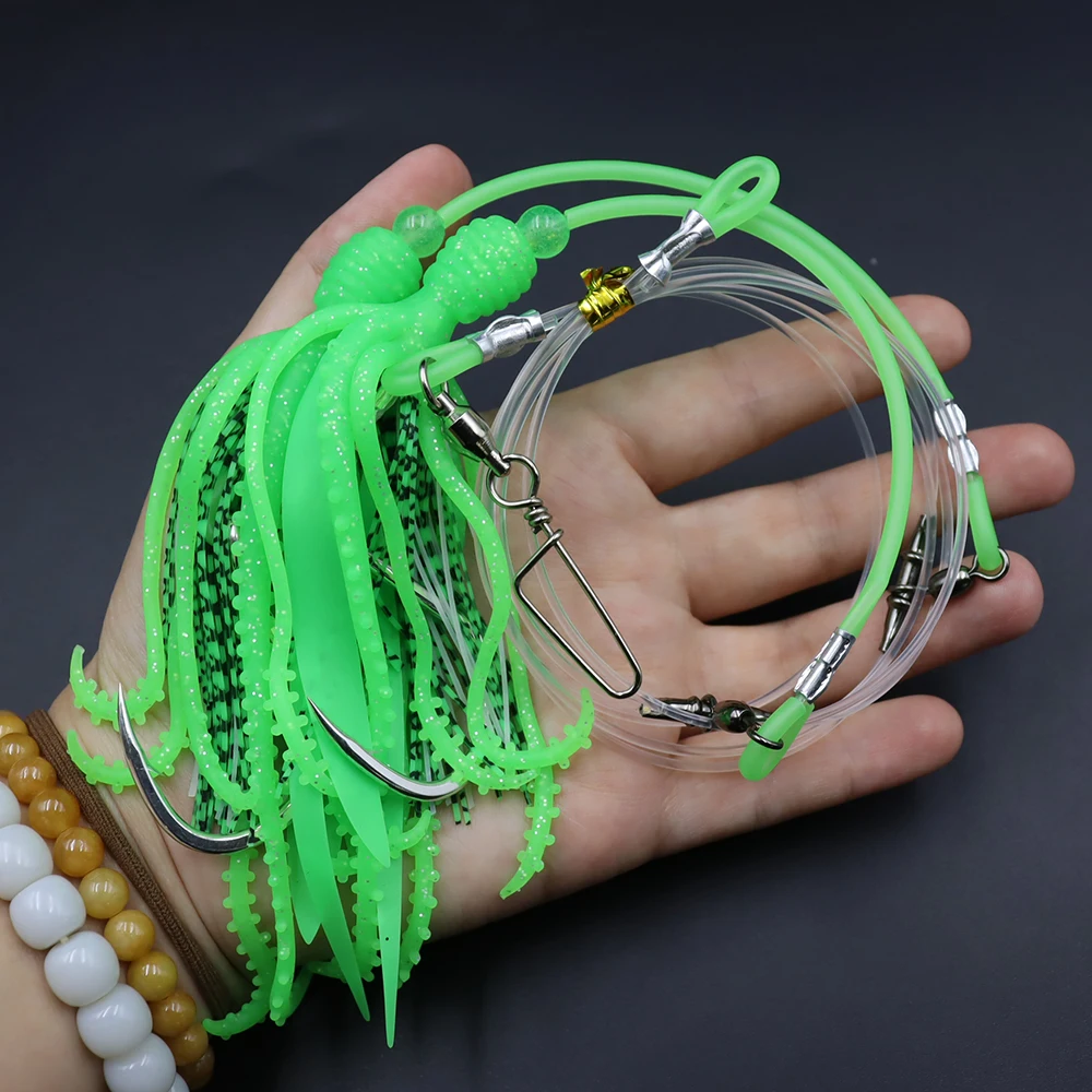 ZYZHE 1 Stück Tiefsee-Angelrig mit BKK-Haken, Weicher Oktopus-Köder für Hochsee-Angeln, Kabeljau- und Schnapper-Rigs – Detail 9