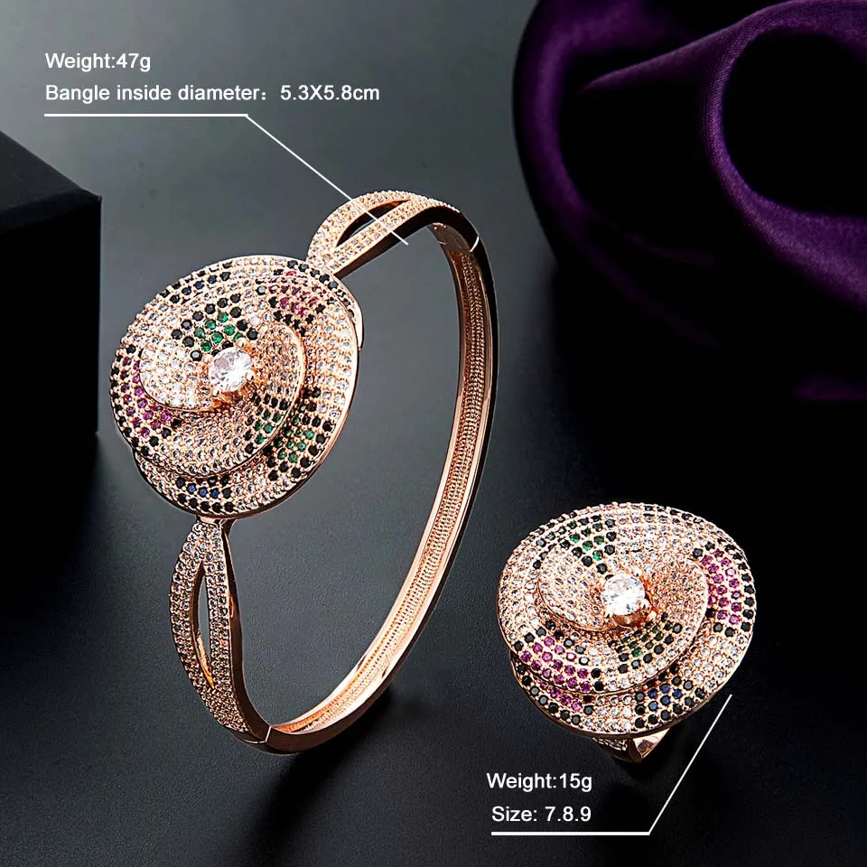 Zlxgirl Luxury Brand Leopard Color women wedding bangle&bracelet with ring jewelry set high CZ cubic zircon Crystal bracelet set