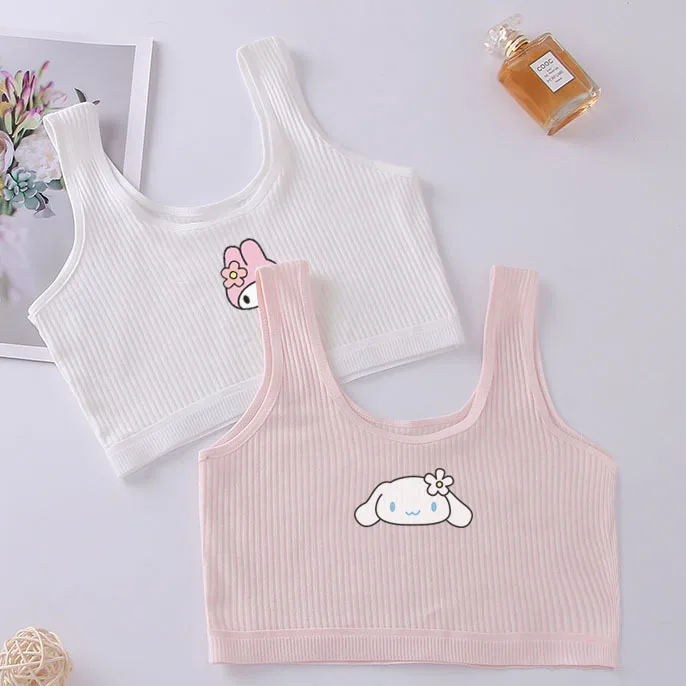 Kawaii Hello Kittys Teenage Cotton Sports Bra Sanrios Melody Cinnamoroll Girl's Tops Camisole Vest Underwear Adolescent Girl Bra