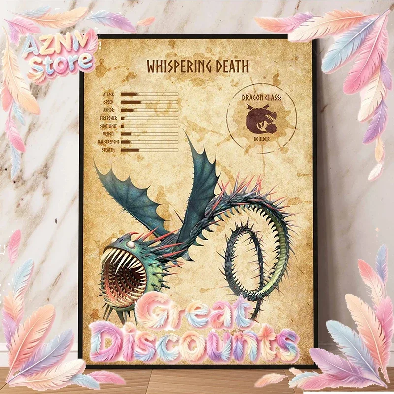 Vintage Dragon Species Terrible Terror Whispering Death Grump Poster Print Canvas Painting Wall Art Pictures Home Room Decor