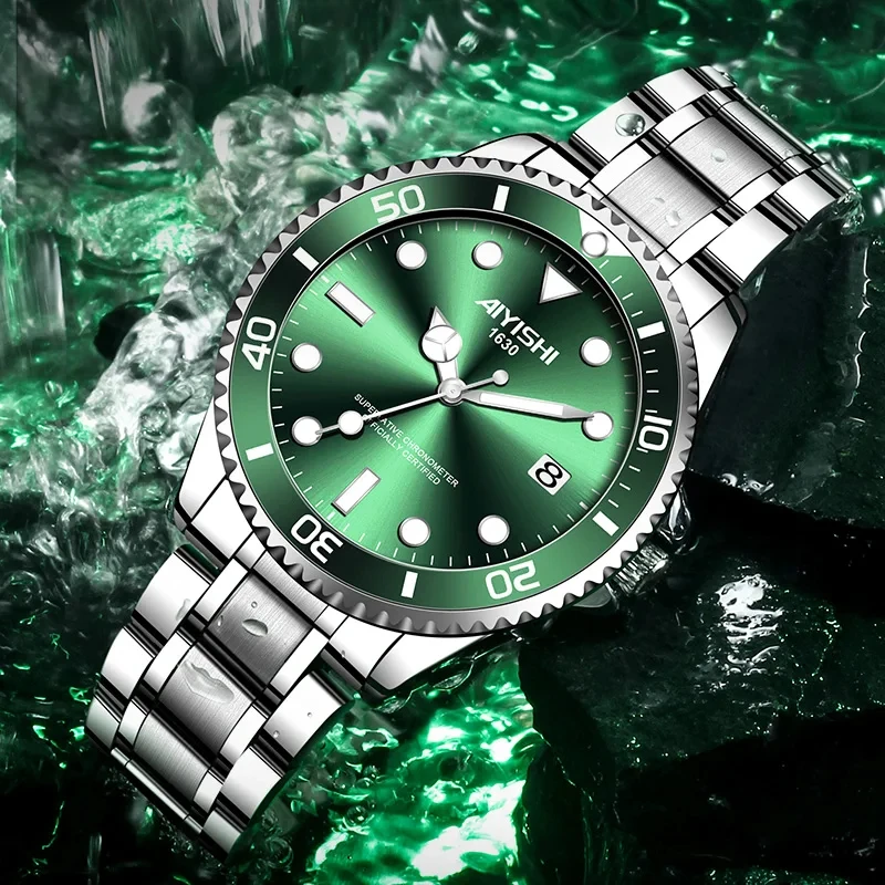 

Men's Watch Green Water Ghost High End Waterproof Luxury Stainless Steel Strap Watches Top Class Business Sports Wrist Watch