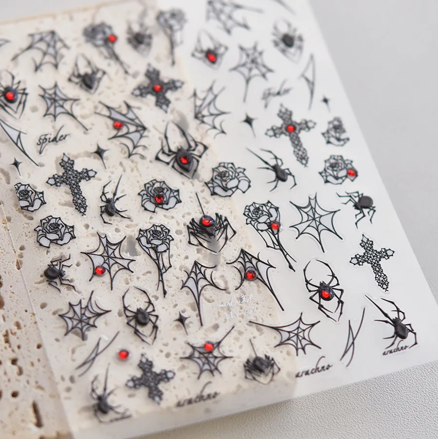 1 pz 5D strass ragno adesivi per nail art 3D croce web argento bianco nero gotico rosa decalcomanie adesive forniture per unghie di Halloween