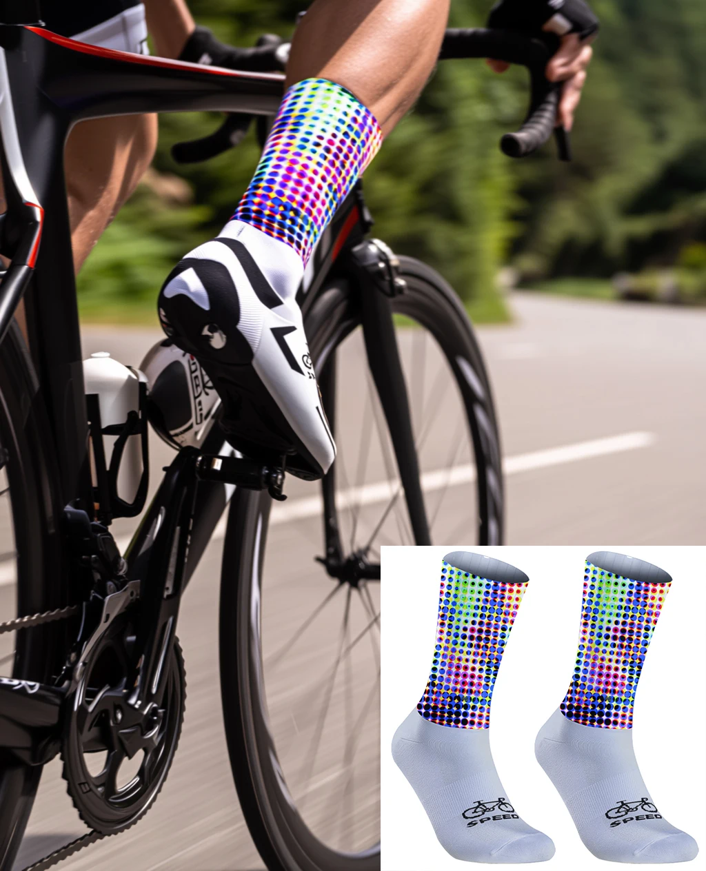 

Впитывающие пот прочные мягкие велосипедные носки, красочный геометрический дизайн, повседневные велосипедные носки без давления