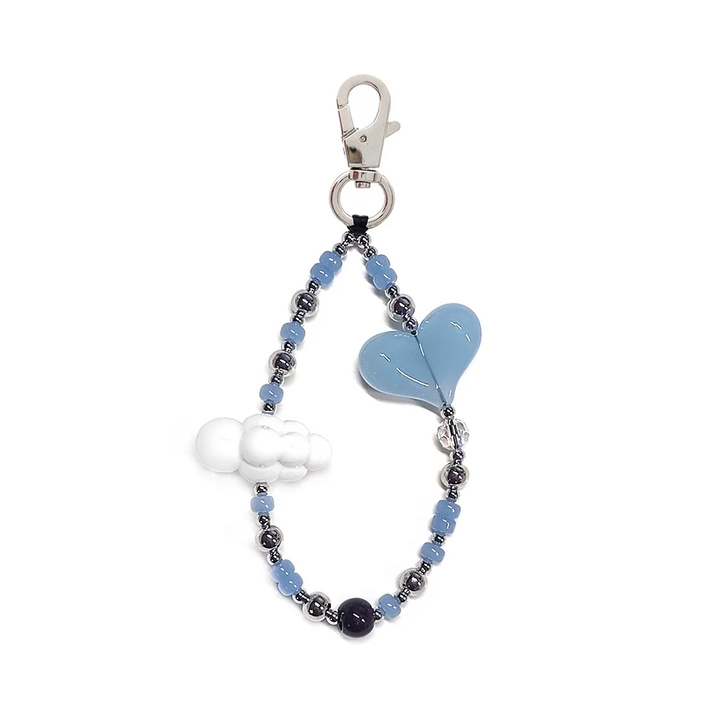 HERLOOK Red Heart Keychain Y2K Key Charm Accessories Cloud Keyring Beads Key Chain Daily Clothing Decor