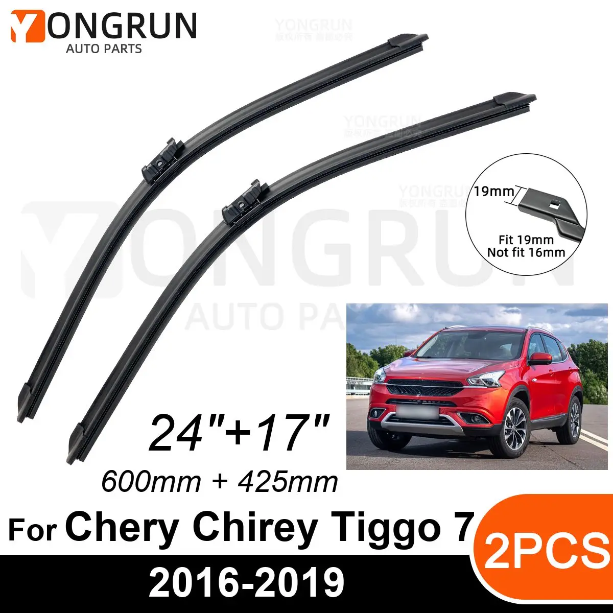 

Car Front Windshield Wipers For Chery Chirey Tiggo 7 2016-2019 Wiper Blade Rubber 24"+17" Car Windshield Windscreen Accessories