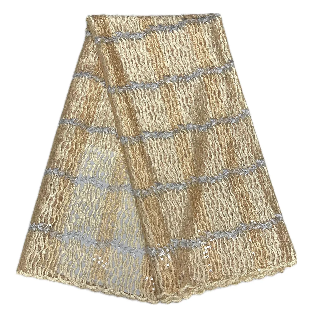 2025 Sequins Mesh Lace Fabric High Quality Nigerian 5 Yards Hot Sale Wedding Dresses Sewing Sequined Guipure Mesh Lace Fabrics