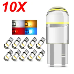 10X Car LED T10 W5W Canbus Glass COB 6000k Reading Dome Lamp Marker Wedge License PlateLight Bulb 168 194 192 12V White Blue Red