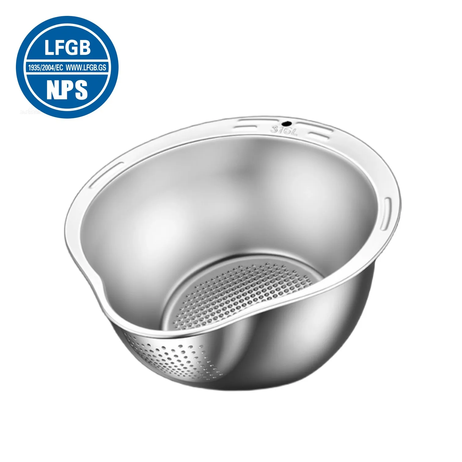 LFGB Certification 99.9% Anti-bacterial 316L Stainless Steel Kitchen Colander Fruit Rice and Vegetable Washing Basin Strainer