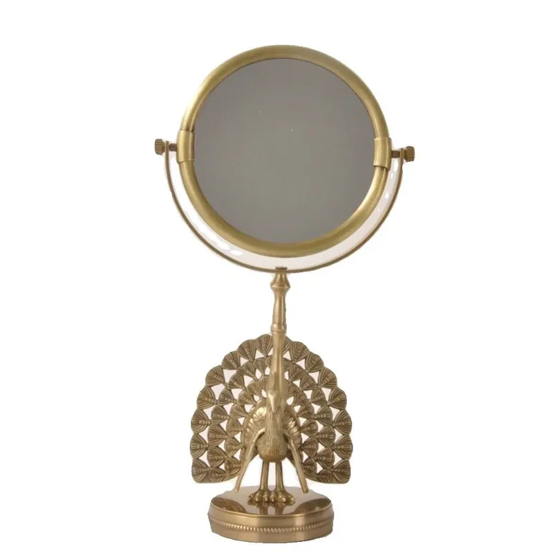 Vintage brass peacock double-sided mirror, makeup mirror, bedroom tabletop desktop vanity mirror, wedding ornament