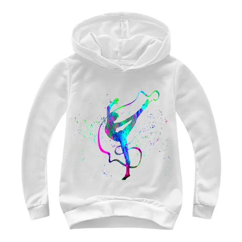 Watercolor Gymnastics Graphic Hoodie Children Spring Autumn Cartoon Hooded GYM Sweatshirts Boys Pullover Tracksuits Girls tops