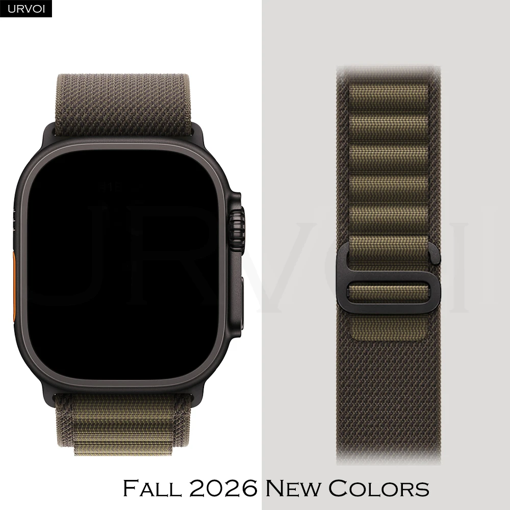URVOI Armband für Apple Watch Ultra 4 3 Alpine Loop Serie 12 11 10 SE Schwarzer G-Haken-Verschluss Gewebtes Armband Polyester Uhrenzubehör