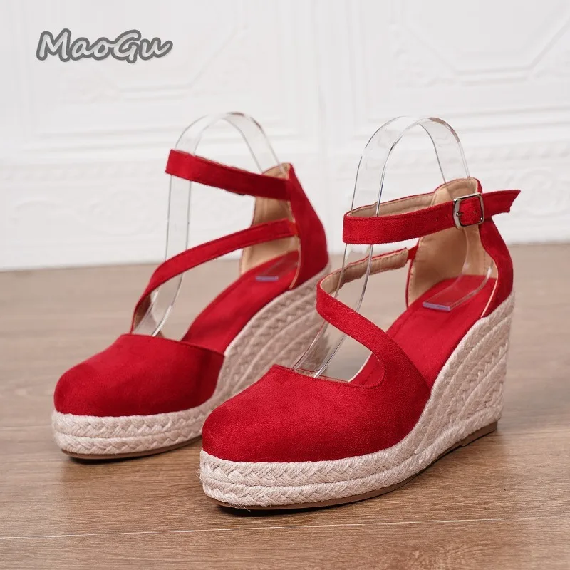 34-43Size Women's Espadrille Wedge Sandals Suede Closed Toe Ankle Strap Platform Shoes Comfortable Wedge Heels for Summer Casual view 3