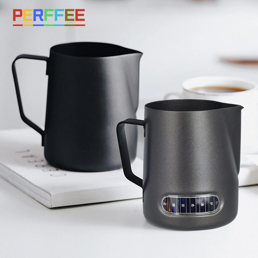 Non-stick Stainless Steel Milk Frothing Pitcher Espresso Coffee Barista Craft Latte Art Pitcher Temperature Measured Milk Jug