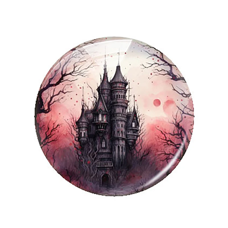 Halloween Gothic Horror Dark Red Hunting House Ghost Raven Photo Glass Cabochon Flatback Demo Cameo For Diy Jewelry Making