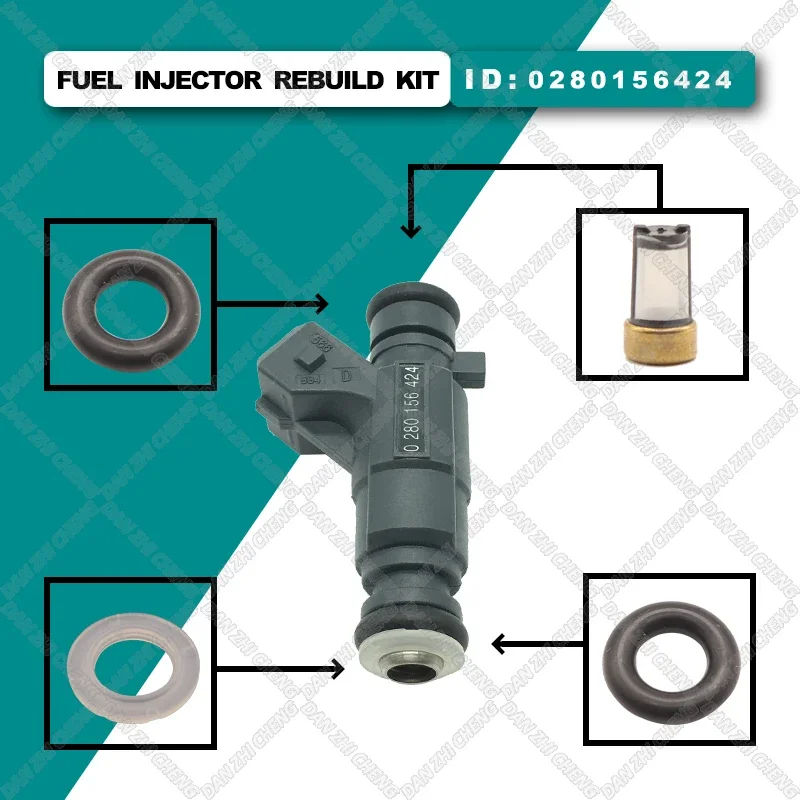 6 set for Chery BYD 0280156424 0 280 156 424 Fuel Injector Service Repair Kit Filters Orings Seals Grommets