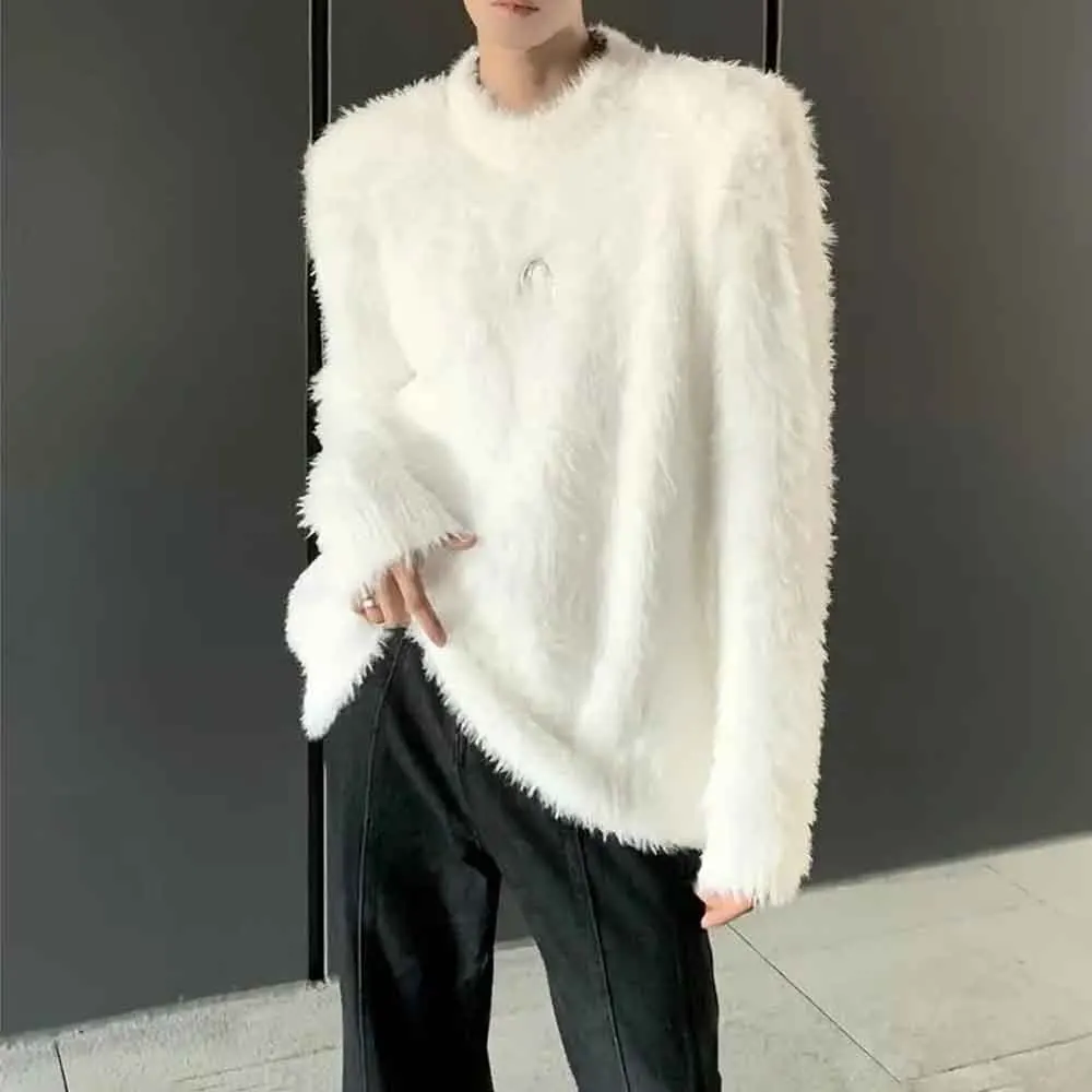 Winter New Men's Solid Color Long-Sleeved Sweater American Retro Fashion Trendy High Street Casual Loose Niche Men's Tops