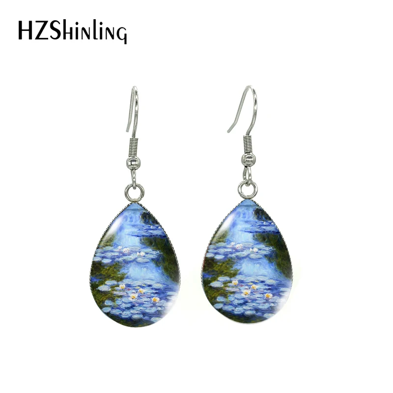 2020 New Water Lilies Claude Mone Oi Painting Dangle Earrings Beauty Flowers Paintings Patterns Stainless Steel Hook Earrings