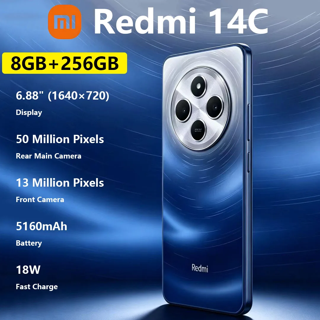 New Xiaomi Redmi 14C Camera Phone 6.88-inch Display 5160mAh‌ Battery 18W Fast Charge Dual-SIM Gaming Smartphone 8+256GB