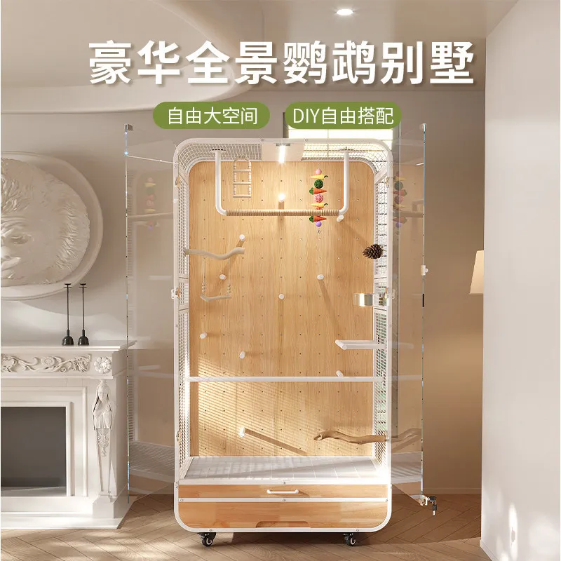 Large bird cage parrot villa panoramic luxury solid wood ecological cabinet gray machine King Kong Xuanfeng monk DIY