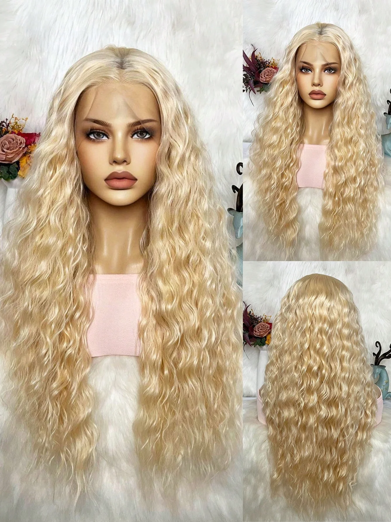 

13*4*1 Synthetic Super Long Blonde 26 inch Body Wave Lace Front Wig for Women Daily Party Use