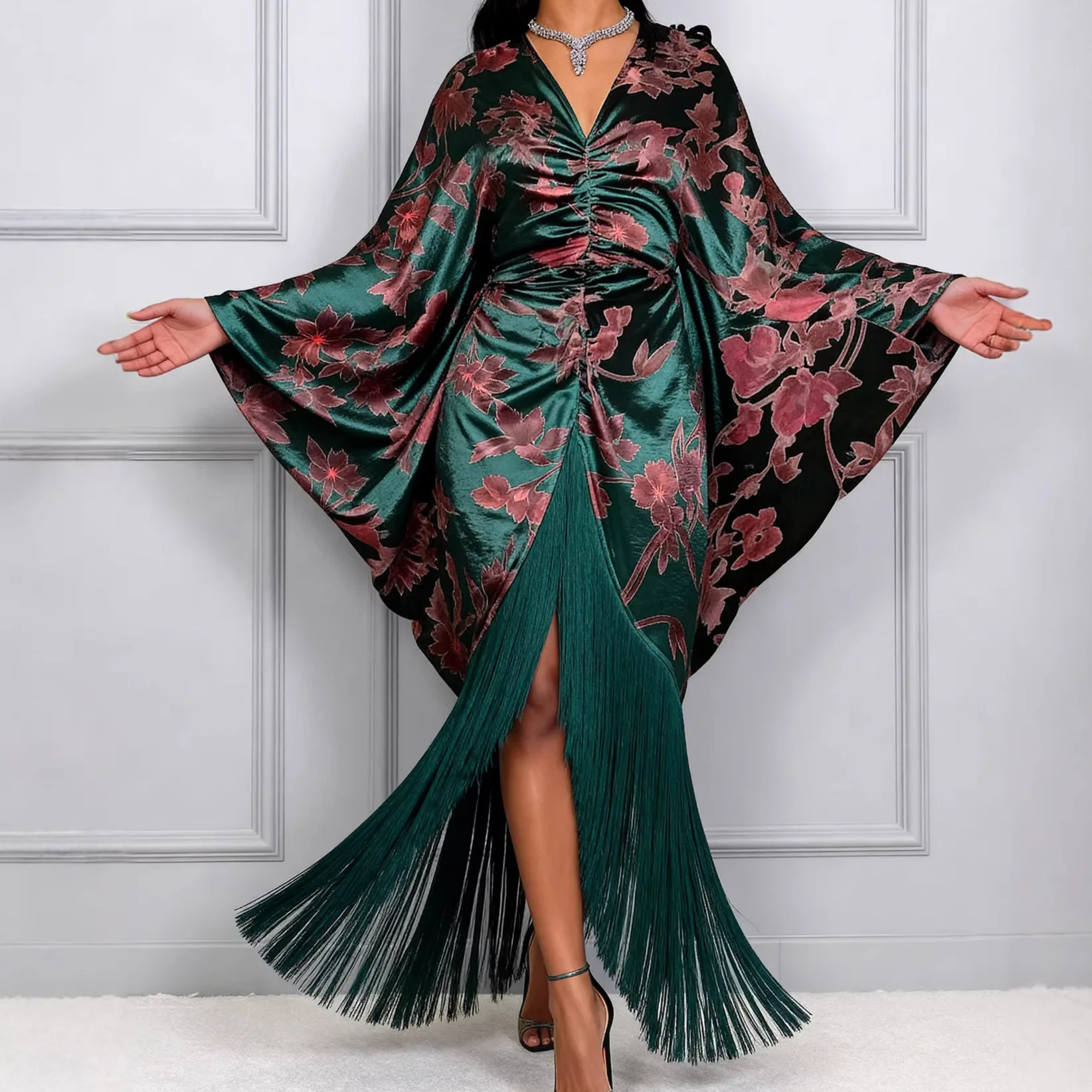 

African Dresses For Women Fashion Long Sleeve V-neck Dashiki Abaya Maxi Dress Africa Clothes Ankara Dresses 2026 Spring Autumn