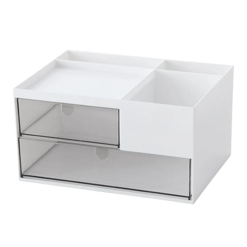 

Desk Organiser Plastic Makeup Storage Vanity Organiser With 2 Drawers And 4 Compartments, Desk Organiser