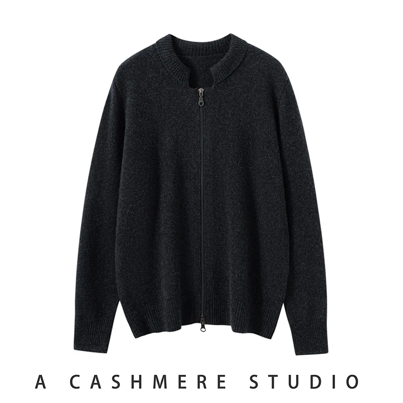 Autumn Winter Women Cashmere Zipper Sweater Shell Collar Cardigan 100% Cashmere Knit COS Style Warm Loose Popular Top Coat