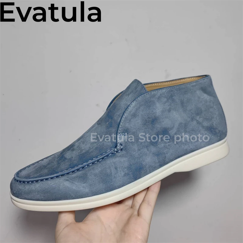 Hot Sale High Top Suede Flat Loafers Shoes Women Quality Round Toe Slip On Lazy Shoes Men Spring Casual Walking Couple Shoes